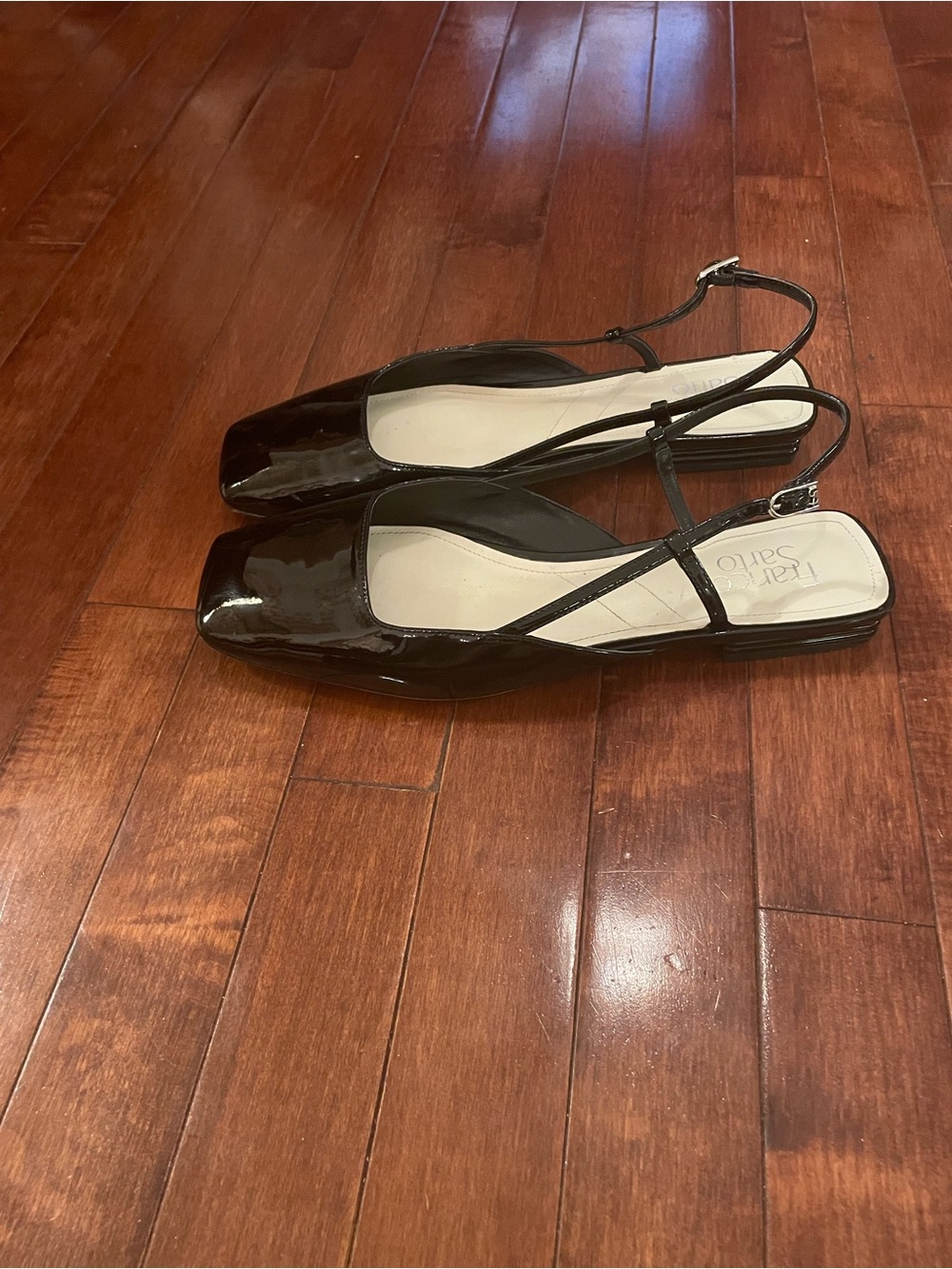 Franco Sarto Black Patent Square-Toe Slingback Flats-10